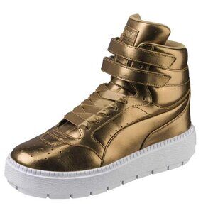 Puma Platform Trace STMT Luxe Gold Leather High Top Sneakers